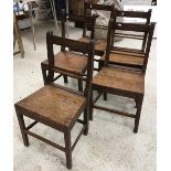 A set of five 19th Century oak bar back panel seat dining chairs on square supports united by