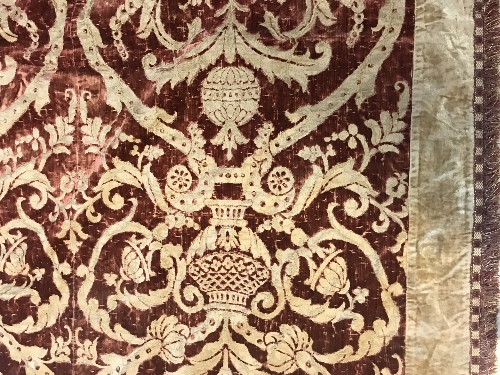 A 19th Century velvet red and gold tablecloth with tasselled edge and bird and foliate decoration - Image 12 of 16