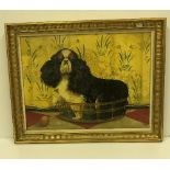 PAUL STAGG "King Charles Spaniel in a Basket", oil on canvas, signed lower right,