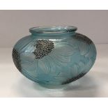 A Lalique 'Dahlias' pattern vase of squat form in blue and black,