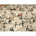 Two pairs of silk fawn ground floral decorated interlined curtains, together with a matching single,
