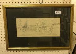 ATTRIBUTED TO HENRY MOORE "Thibouville", a village scene, sketch,