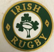 A modern painted cast metal sign "Irish Rugby",