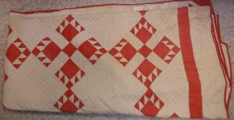 A vintage American quilt in red and cream design CONDITION REPORTS 217cm long x