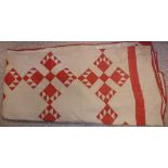 A vintage American quilt in red and cream design CONDITION REPORTS 217cm long x