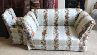 A circa 1900 floral stripe upholstered double drop-arm sofa on square tapered legs, 149 cm wide,