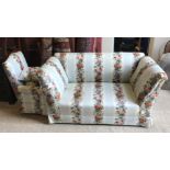 A circa 1900 floral stripe upholstered double drop-arm sofa on square tapered legs, 149 cm wide,