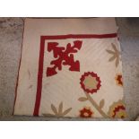 A vintage American quilt of red and cream design CONDITION REPORTS size 180cm long x