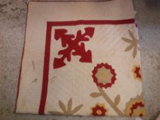 A vintage American quilt of red and cream design CONDITION REPORTS size 180cm long x