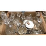 A collection of glassware to include a pair of Waterford Crystal candlesticks,