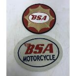 Two modern painted cast metal signs "BSA",