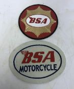 Two modern painted cast metal signs "BSA",