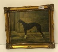 F BILLINGHAM "Lassie", study of a greyhound, oil on board, titled lower centre,