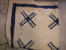 A vintage American quilt with blue and cream design CONDITION REPORTS 203cm long