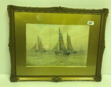 ROBERT ALLENSMORE LOWE "Sailboats on Estuary", watercolour heightened with white,