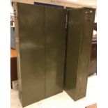 Three vintage green painted metal personnel cabinets, 30.5 cm wide x 46 cm deep x 183.