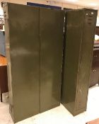 Three vintage green painted metal personnel cabinets, 30.5 cm wide x 46 cm deep x 183.