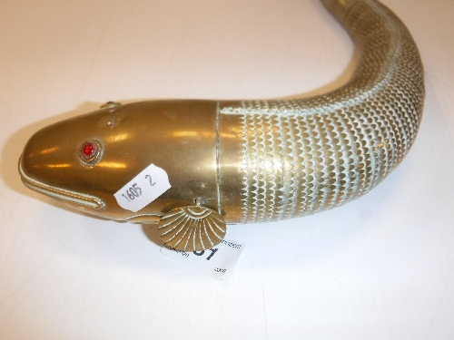 An Eastern brass articulated fish with red enamelled eyes, 46. - Image 7 of 16
