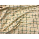 Five pairs of cotton type yellow and green checked interlined curtains with fixed triple pencil
