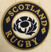 A modern painted cast metal sign "Scotland Rugby",