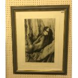 AFTER MARK CLARK "Nude Recumbent From Behind", black and white engraving, limited edition No'd.