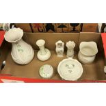 A collection of six modern Belleek items to include vase, lidded pot, etc,