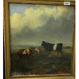 E MONDY "Cattle in a Landscape", oil on canvas, signed and dated 1874 lower right, 46 cm x 41 cm,