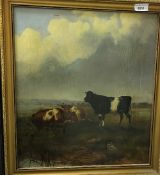 E MONDY "Cattle in a Landscape", oil on canvas, signed and dated 1874 lower right, 46 cm x 41 cm,