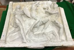 A plaster panel depicting an ancient battle scene CONDITION REPORTS Size of panel