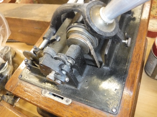 An Edison standard phonograph, oak cased, circa 1905 with aluminum horn, - Image 6 of 7