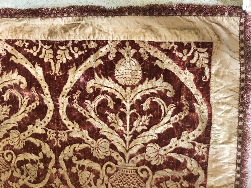 A 19th Century velvet red and gold tablecloth with tasselled edge and bird and foliate decoration - Image 10 of 16