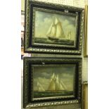 WILSON "Sailing Barges", a pair of oil on panel, appox image size 29.5 cm x 39.
