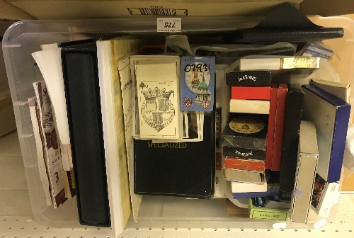 A box containing various playing cards and stamp collecting ephemera and 28 volumes Hortus Magazine