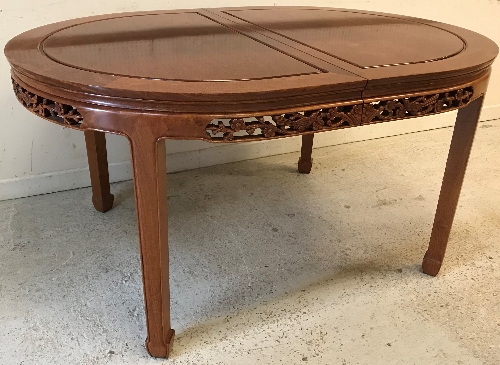 A modern Chinese cherry wood D end dining table with two extra leaves, 244 cm x 112 cm max, - Image 2 of 3