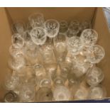 A collection of glassware to include a cut glass table lamp, approx 29 cm high,