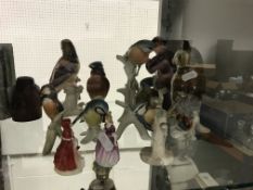 Five various Karl Ens bird figures together with a Goebel bird figure "blue titmouse" and another