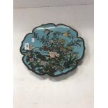 A Chinese cloisonné plate of lotus flower form,