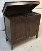 An early 20th Century teak cased gramophone with un-named action but with Marconi stylus and