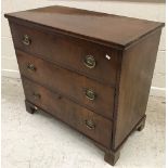 A 19th Century mahogany chest of three long drawers on bracket feet, 91 cm wide x 82.
