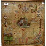 A late Victorian needlework sampler inscribed "Kate Williams Brynawran August 22 1881 Year"