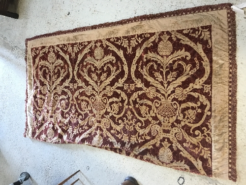 A 19th Century velvet red and gold tablecloth with tasselled edge and bird and foliate decoration - Image 16 of 16