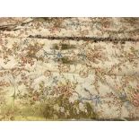 A pair of vintage silk cream ground floral decorated interlined curtains with matching swags and