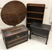 A 19th Century oak tea table, the circular snap top on a pedestal tripod base,