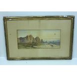 19TH CENTURY ENGLISH SCHOOL "Coastal Landscape with Fishing Vessels and Figures on Beach,