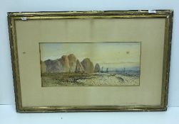 19TH CENTURY ENGLISH SCHOOL "Coastal Landscape with Fishing Vessels and Figures on Beach,