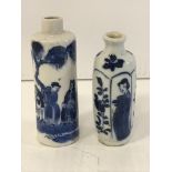 An 18th Century Chinese blue and white snuff bottle of cylindrical form,