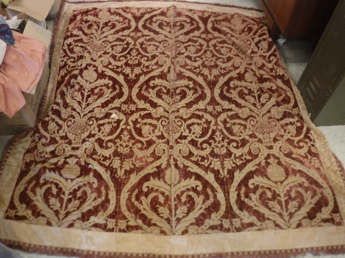 A 19th Century velvet red and gold tablecloth with tasselled edge and bird and foliate decoration - Image 2 of 16