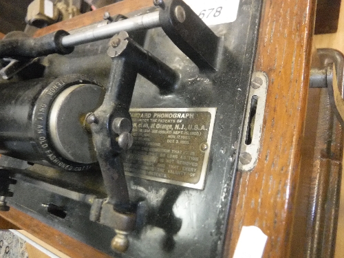 An Edison standard phonograph, oak cased, circa 1905 with aluminum horn, - Image 7 of 7