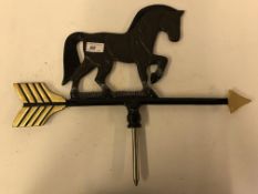 A black and gold painted cast iron "Horse" weather vane