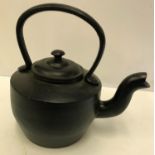 A black painted cast iron kettle CONDITION REPORTS no engravings on base repro item